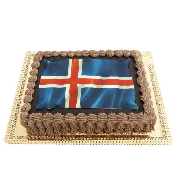 Súkkulaðiterta með íslenska fánanum